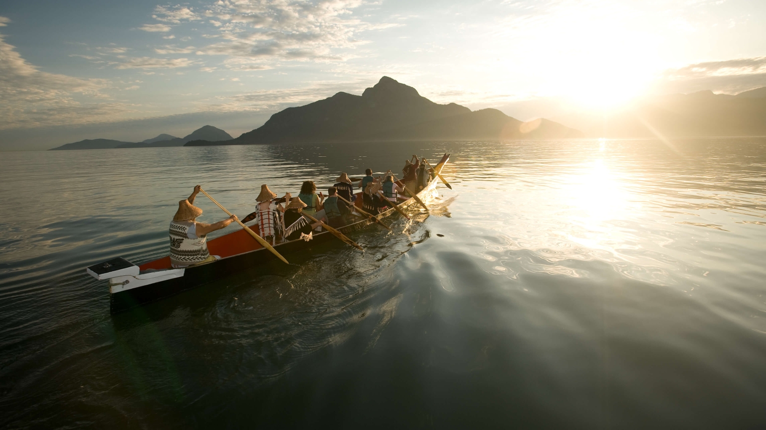 Rowing a traditional Indigenous canoe in Howe Sound