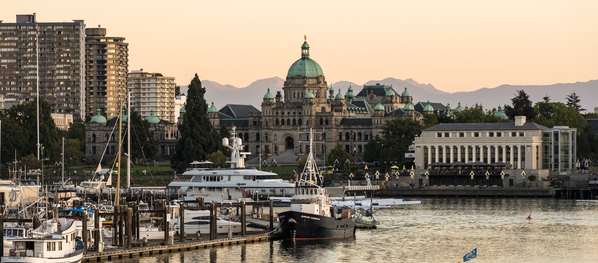 Downtown harbour in Victoria as the sunsets. 